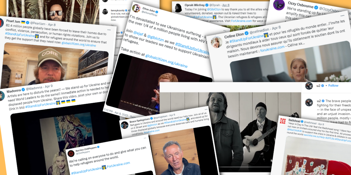 Παγκόσμιοι καλλιτέχνες -μουσικοί και ηθοποιοί- υποστηρίζουν (μαζί με την ΕΕ) το #StandUpForUkraine